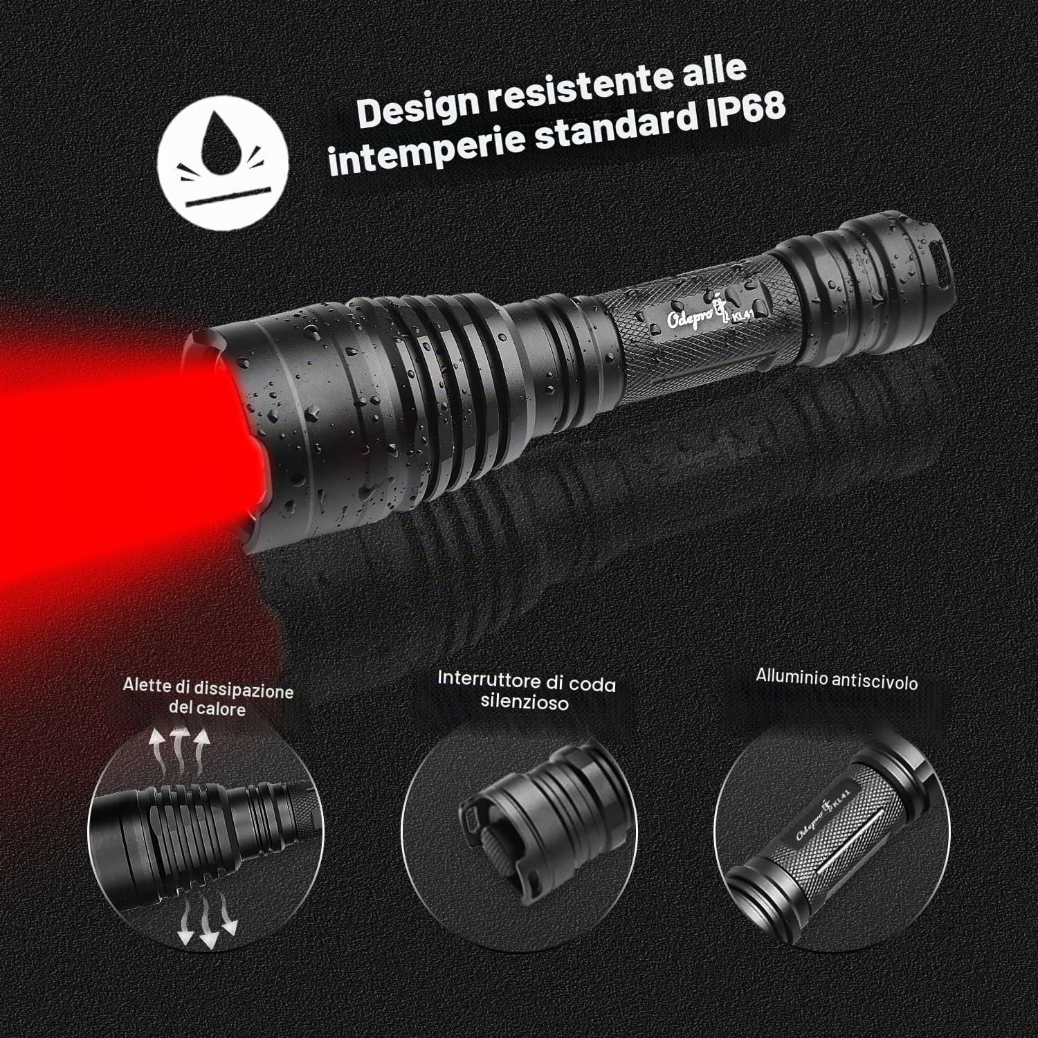KL41 Plus Torcia 4 Led Intercambiabili Fascio 384m, Esterno | Lunga Gittata,Basso/Medio/Alto/Lamp/SOS,Rosso Verde IR850 Bianco,Torcia Tattica, Interruttore Remoto,Campeggio &Escursionismo