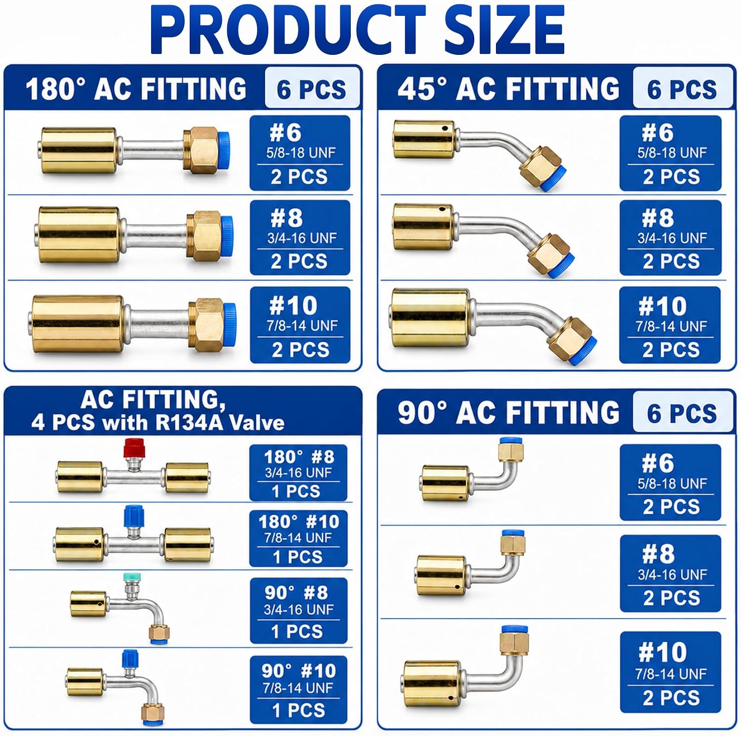42PCS Air Conditoning #6#8#10 Straight 90 Degree 45 Degree AC Fitting Set