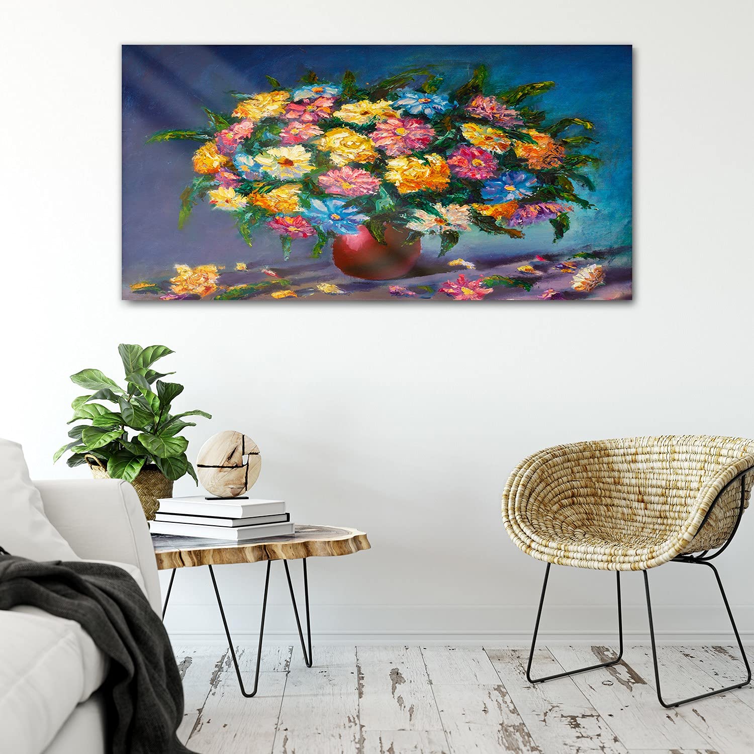 Coloray Pintura acrílica Sala De Estar 100x50cm Vidrio Acrílico Cuadro De Pared Mural Arte - Arte de Arte de Flores