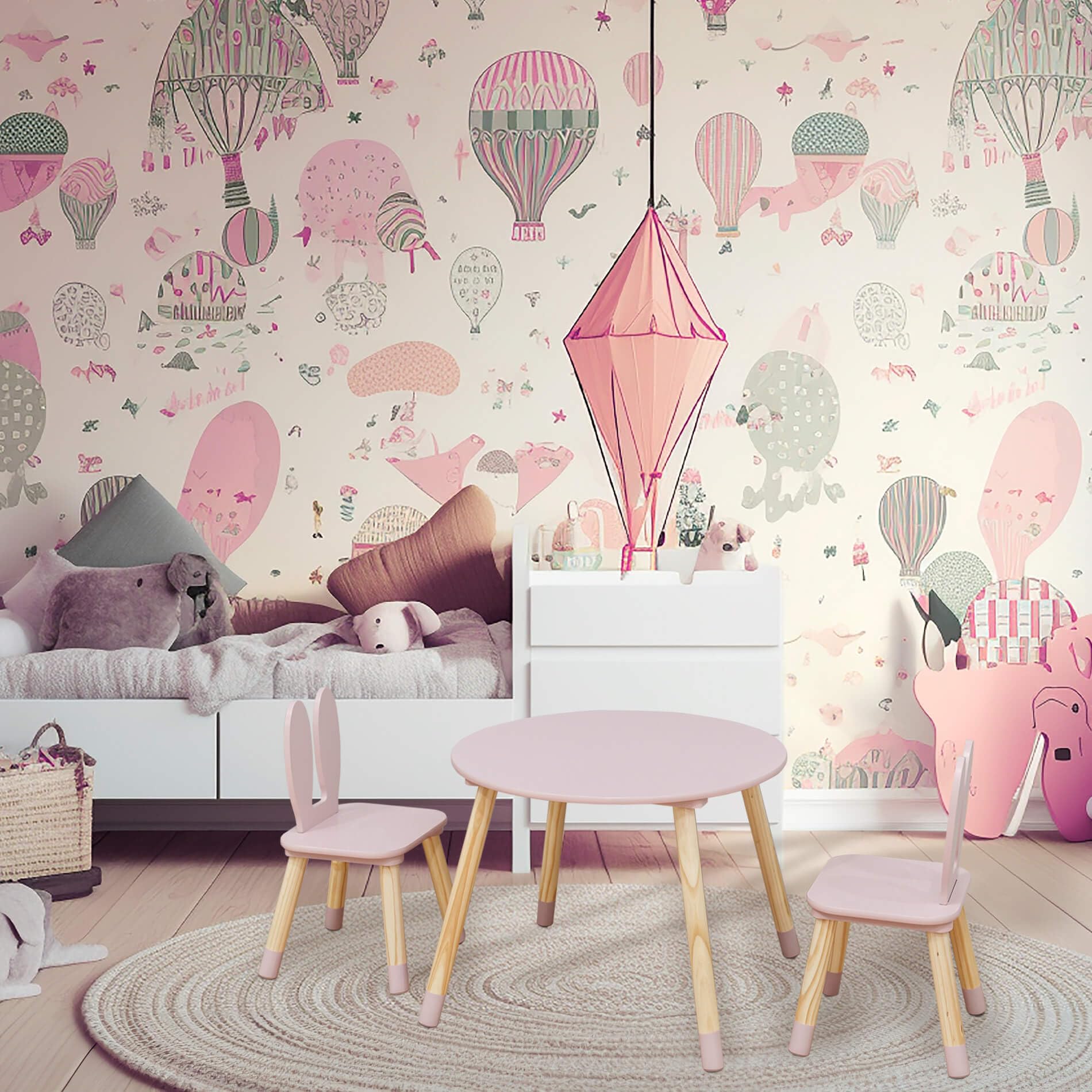 Rebecca Mobili Set mit Tisch und 2 Stühlen für Kinder, Tisch für Kinder mit Sitzen, rosa braun, MDF Kiefer, für Kindergarten – Maße: 44 x 60 x 60 cm / 50 x 28 x 25 cm – Art. RE7017