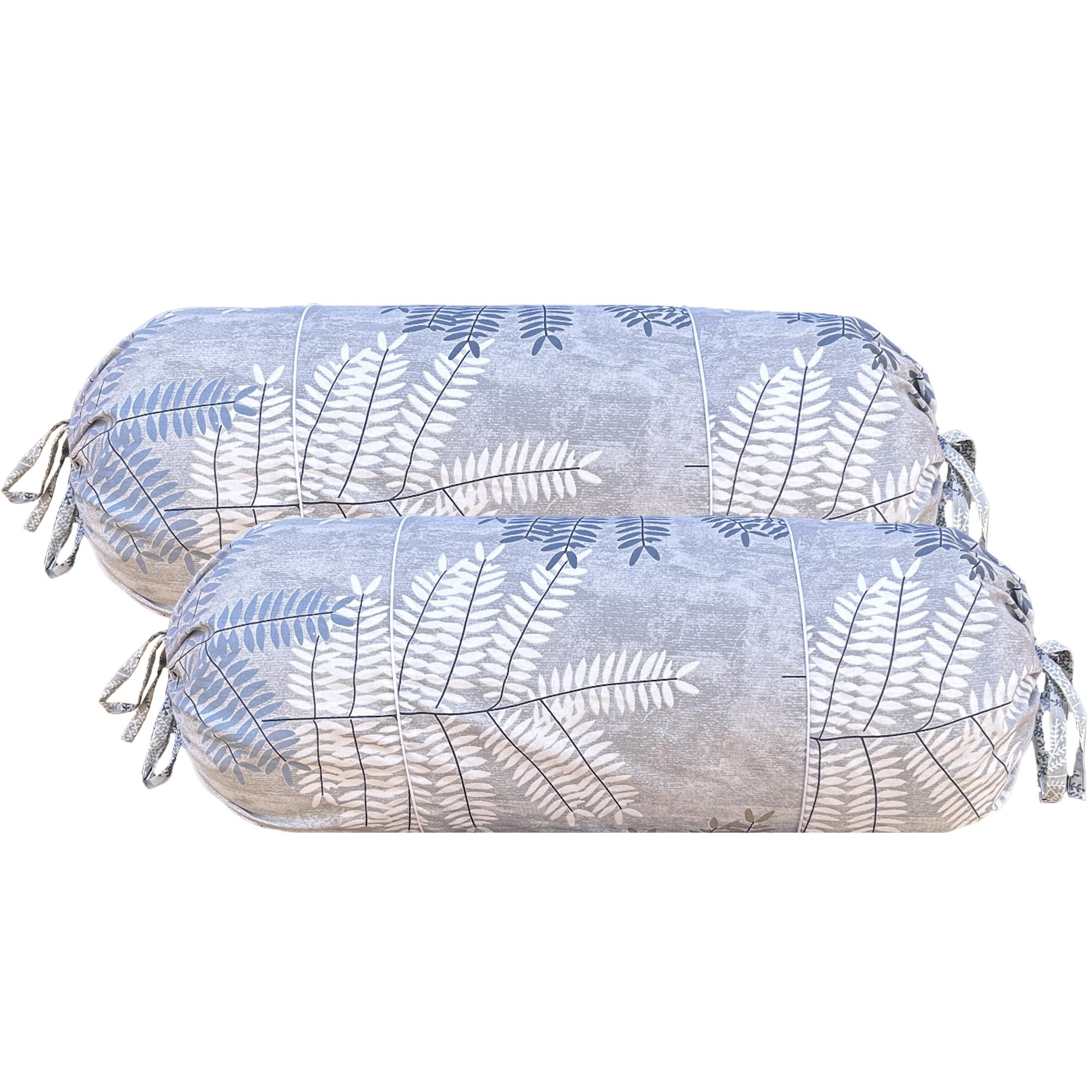 Trance Home Linen 100% Cotton 16x32 inch 200TC Pipe-in Bolster Cover | Round Long Bolster Pillow Cover to fit 24" Length 9" Dia | Pack of 2 Bolster Cover only (16x32 inch, Fern Blue)-image-12