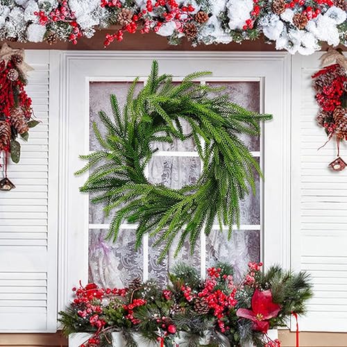 Miniatura 7 de 20 Inch Christmas Norfolk Pine Wreath, Real Looking Artificial Green Wreath Greenery Realistic Wreath (2PC)