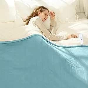 Electric Blanket Twin 62" x 84" - Soft Cozy Flannel Sherpa Heated Blanket Twin with 5 Heating Levels & 10 Hours Auto Off, Ideal Gift for Grandma, Machine Washable and ETL Certified (Blue)