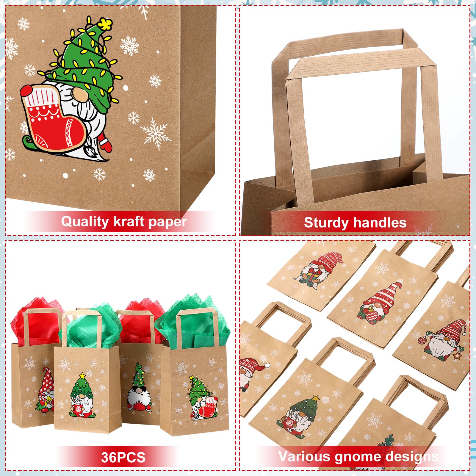 Kolldenn 36 bolsas de regalo de Navidad, bolsa de papel kraft con asas, reutilizable, bolsa de regalo de Navidad, bolsa de regalo de Navidad, bolsa de regalo de Navidad, bolsa de regalo de Navidad,