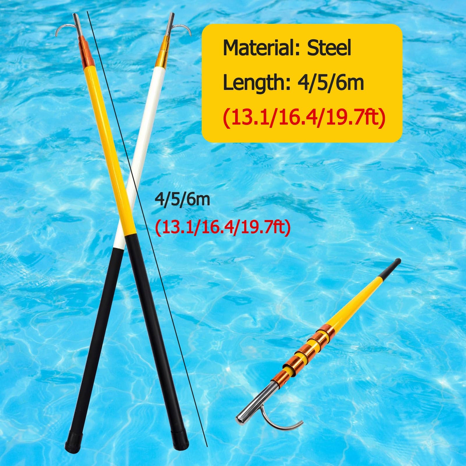 Generisch Professionelle Teleskop-Poolstange – Robuster Aluminium-Sicherheitshaken für Schwimmbäder, Rettungshaken und Rettungsausrüstung für Yachten – 4 m verstellbare Länge (Schwarz-Weiß)