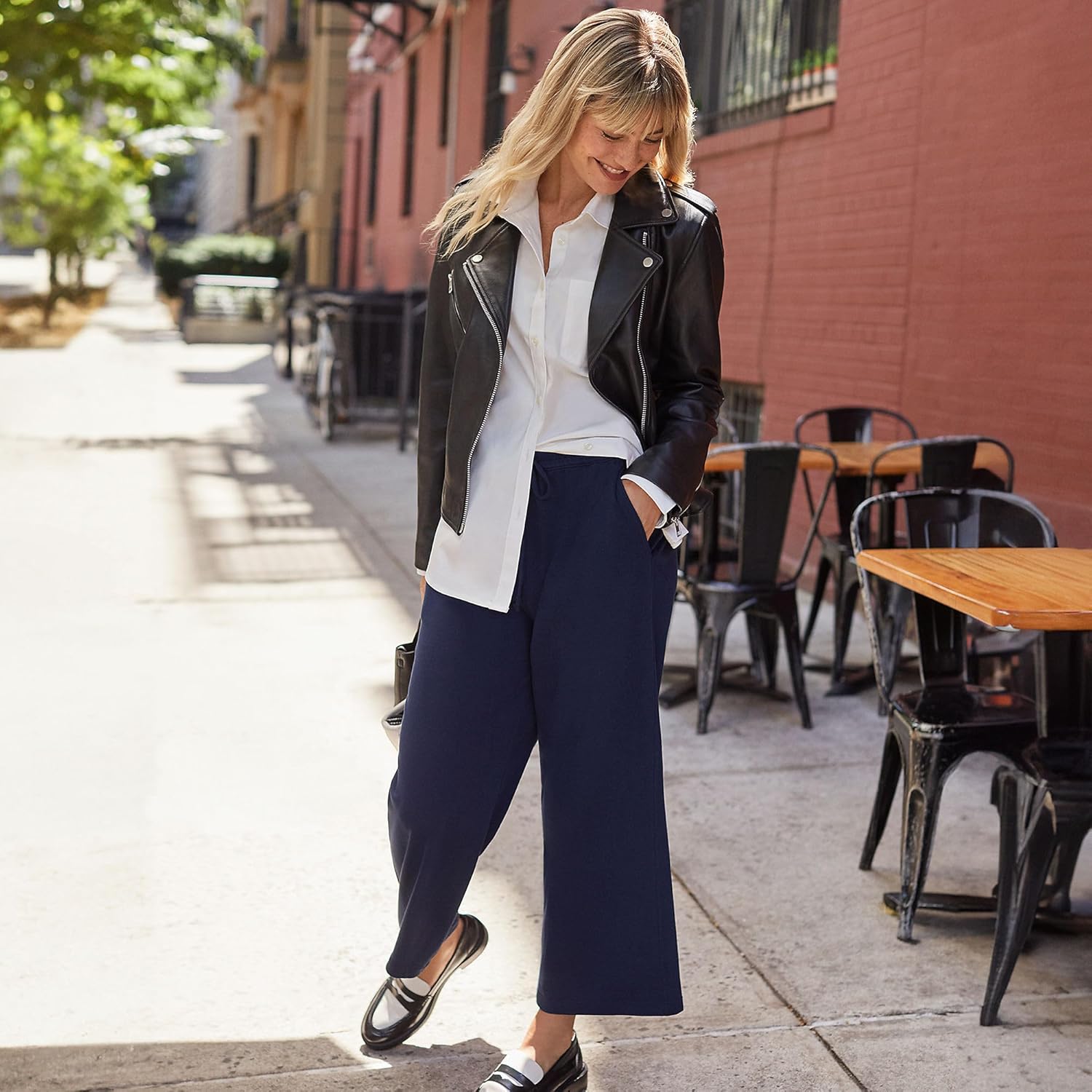 Lands' End Women's Sport Knit Pull On Drawstring Wide Leg Crop Pants - Image 3