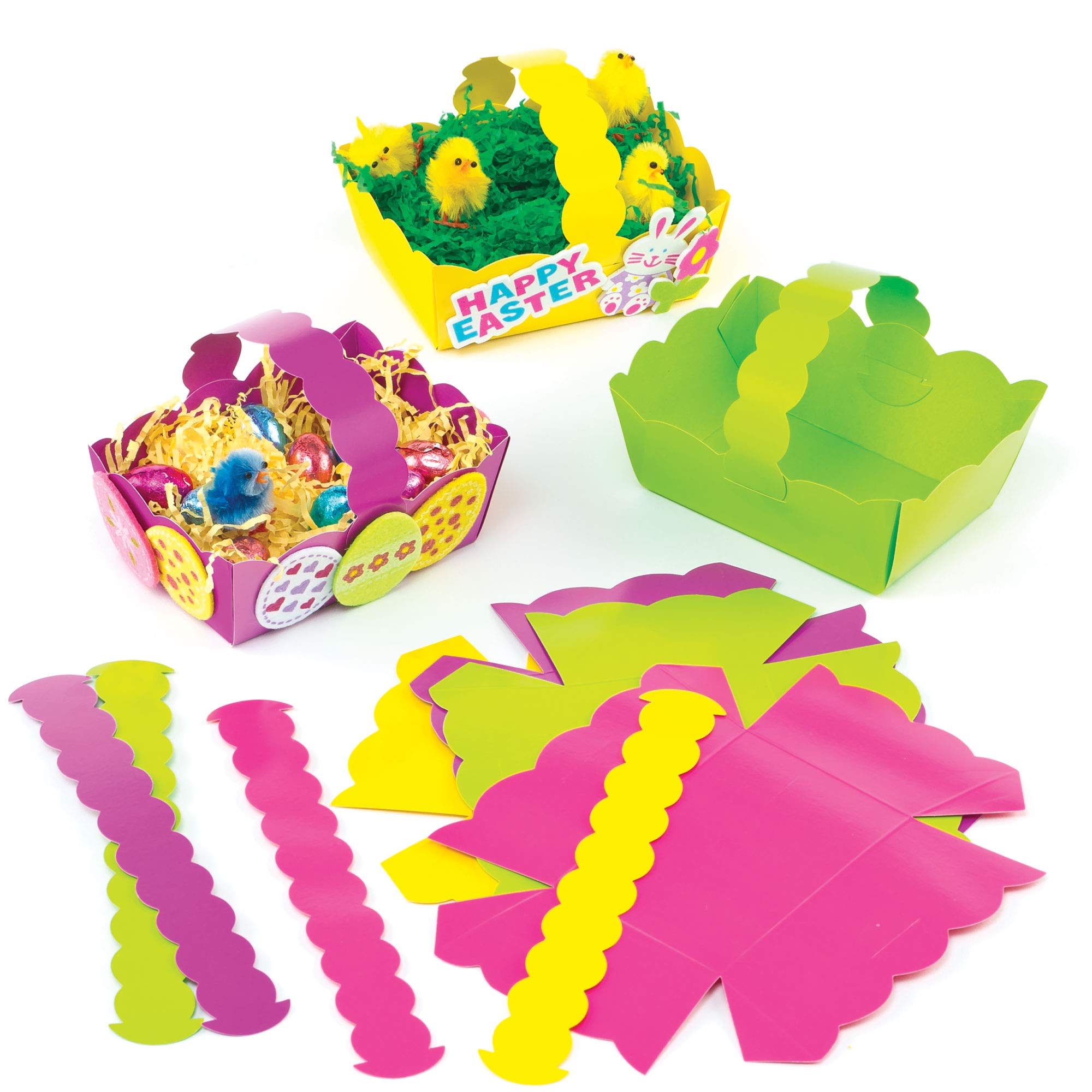 Baker Ross ET884 Easter Coloured Baskets (Pack of 12) Craft for Kids to Decorate and Fill with Eggs or Gifts