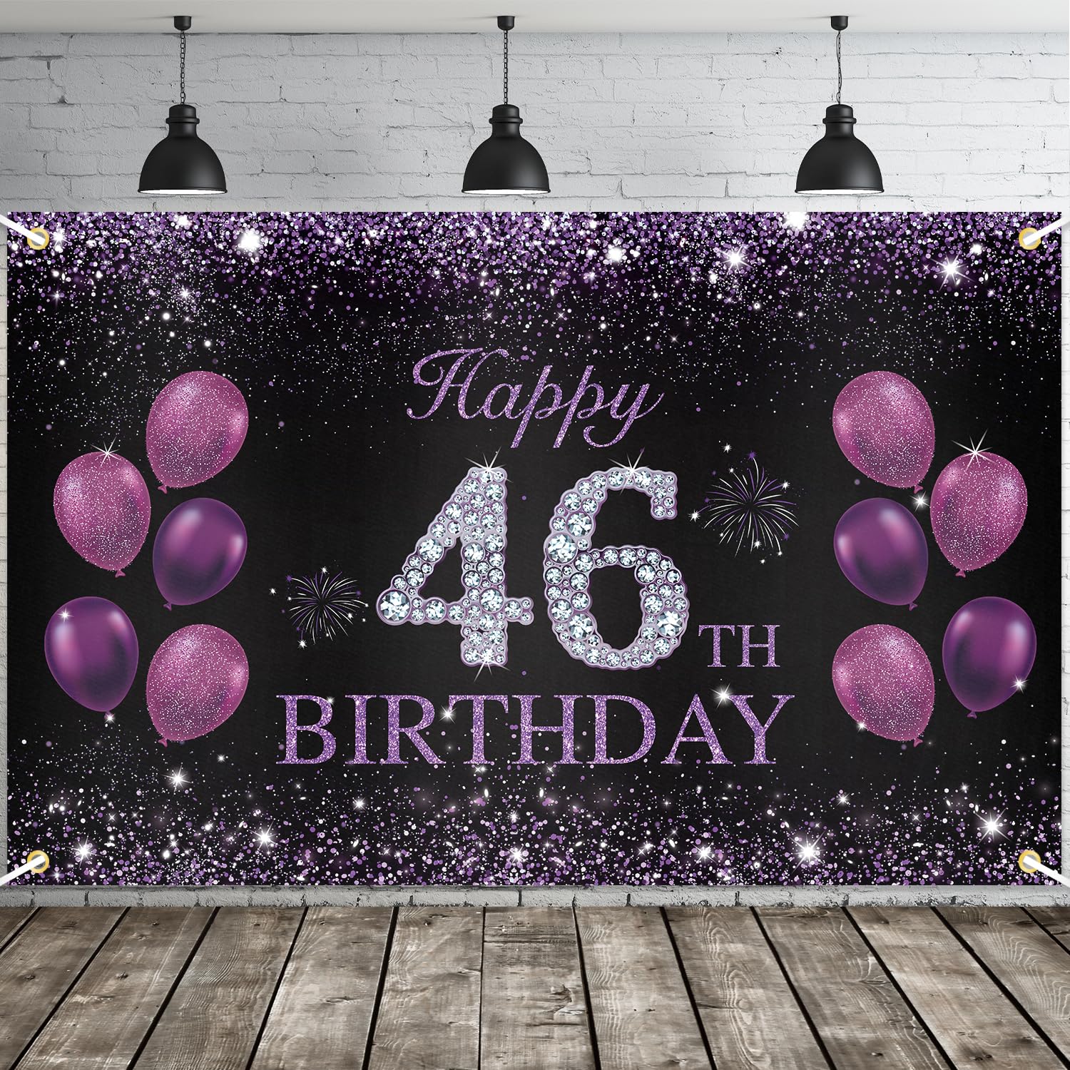 JOYKY Purple 46th Birthday Banner, 70.8 x 45.2 Inches, Women's 46th Birthday Party Decorations