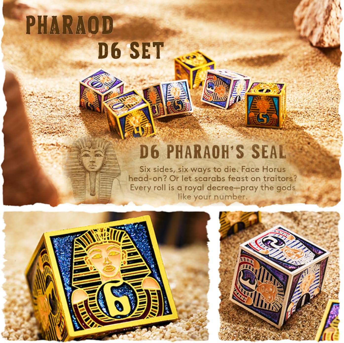 IRONTOWN 6 Sided Dice Set Neteru Dice Metal DND Dice Set Hollow Polyhedral Dice Set for Role Playing Game TTRPG Tabletop Games