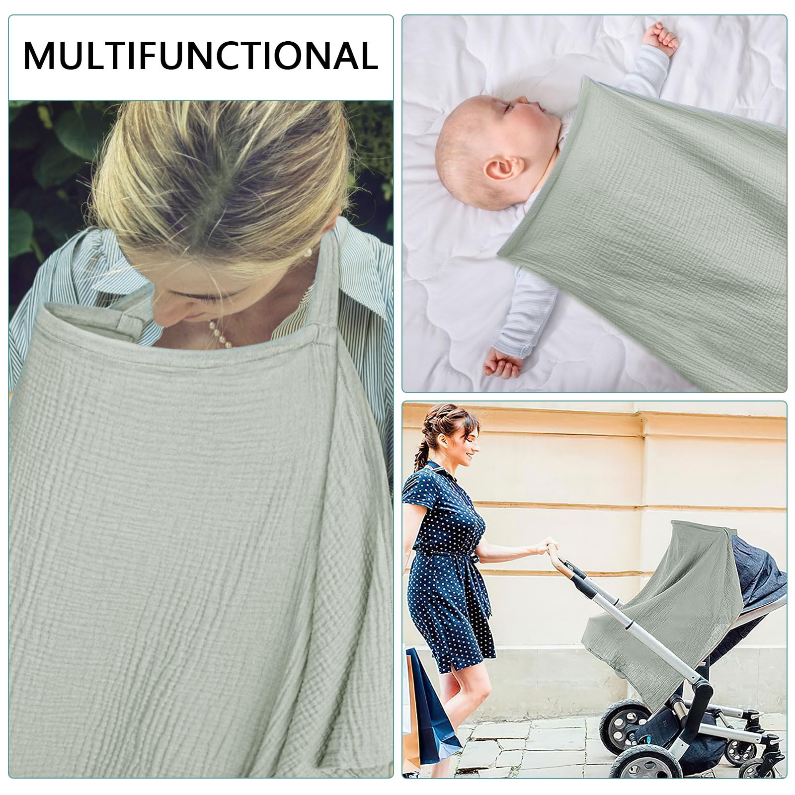 APOMOONS Couverture Allaitement Bebe, Couverture d'Allaitement Bébé Couverture Bebe Douce et Respirante Cache Allaitement Écharpe Allaitement Bébé Ajustable pour Mamans (greyish green)