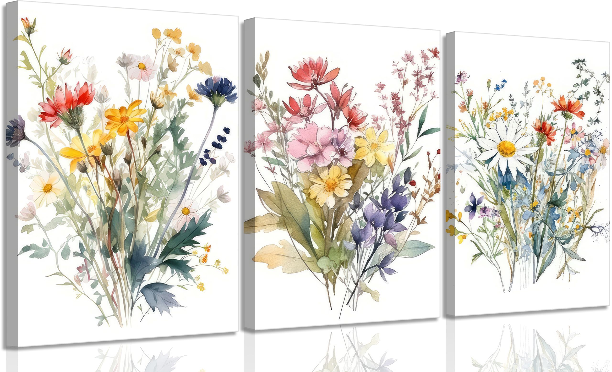 Colorful Wildflower Canvas Wall Art Watercolors Botanical Flower Painting Picture Wall Decor Modern Painting Floral Poster Print Artwork for Bedroom