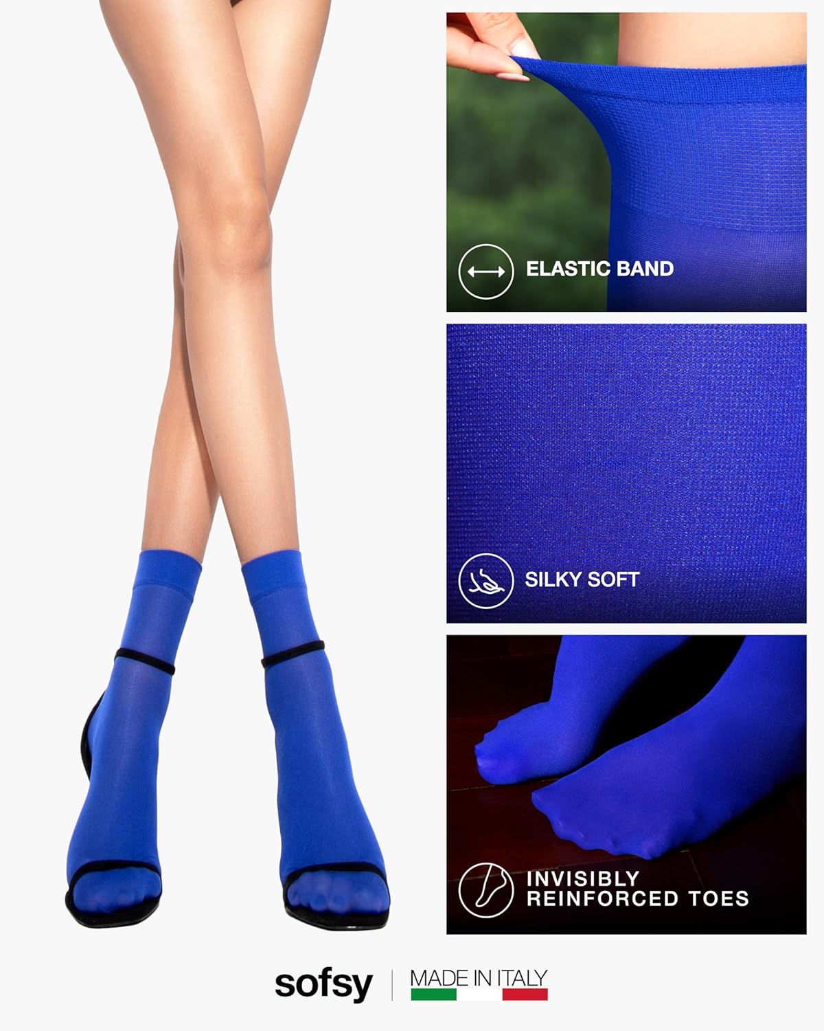 sofsy Italian High-Fashioned Ankle Socks - 40 Den Semi Sheer Nylon Stockings for Women | Durable, Soft, Low-Cut Design