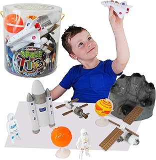Tub Playset - Space from Deluxebase. Space Toy Set for Kids. Imagination toys including Astronauts, Planets, Toy Rocket, Space Shuttle, Satellite and a space moon rock