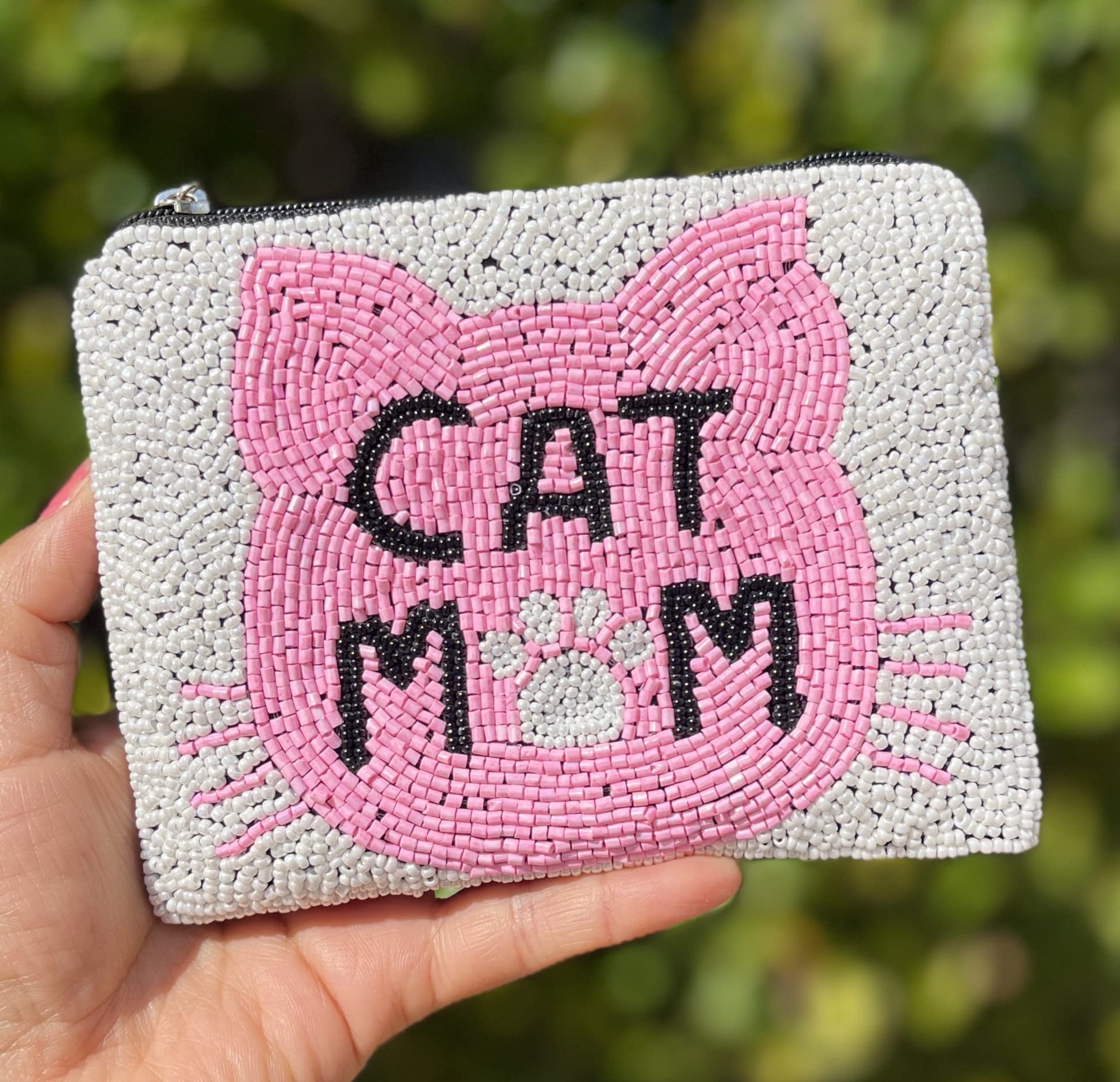 CAT MOM Beaded Coin Purse, Beaded Coin Pouch, Cat Mom Wallet, Mother's Day Gifts, Cat Lover gifts