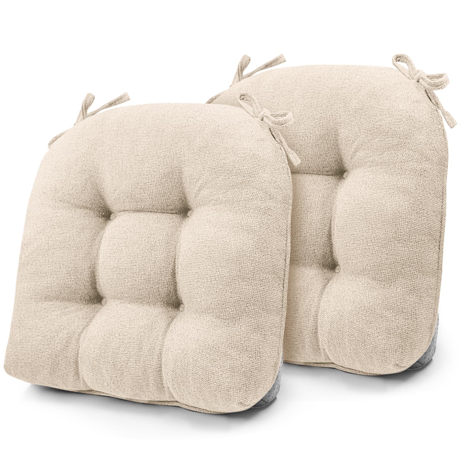 widesmile Chair Cushions for Dinning Chairs, Set of 2 Memory Foam Kitchen Chair Cushion with Ties and Non Slip Backing, Tufted Chair Cushions for Dining Room, 40cm x 40cm x 10cm, Begie 2#