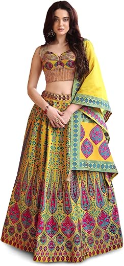 PURVAJA Women Faux Silk Semi-Stitched Lehenga Choli Set