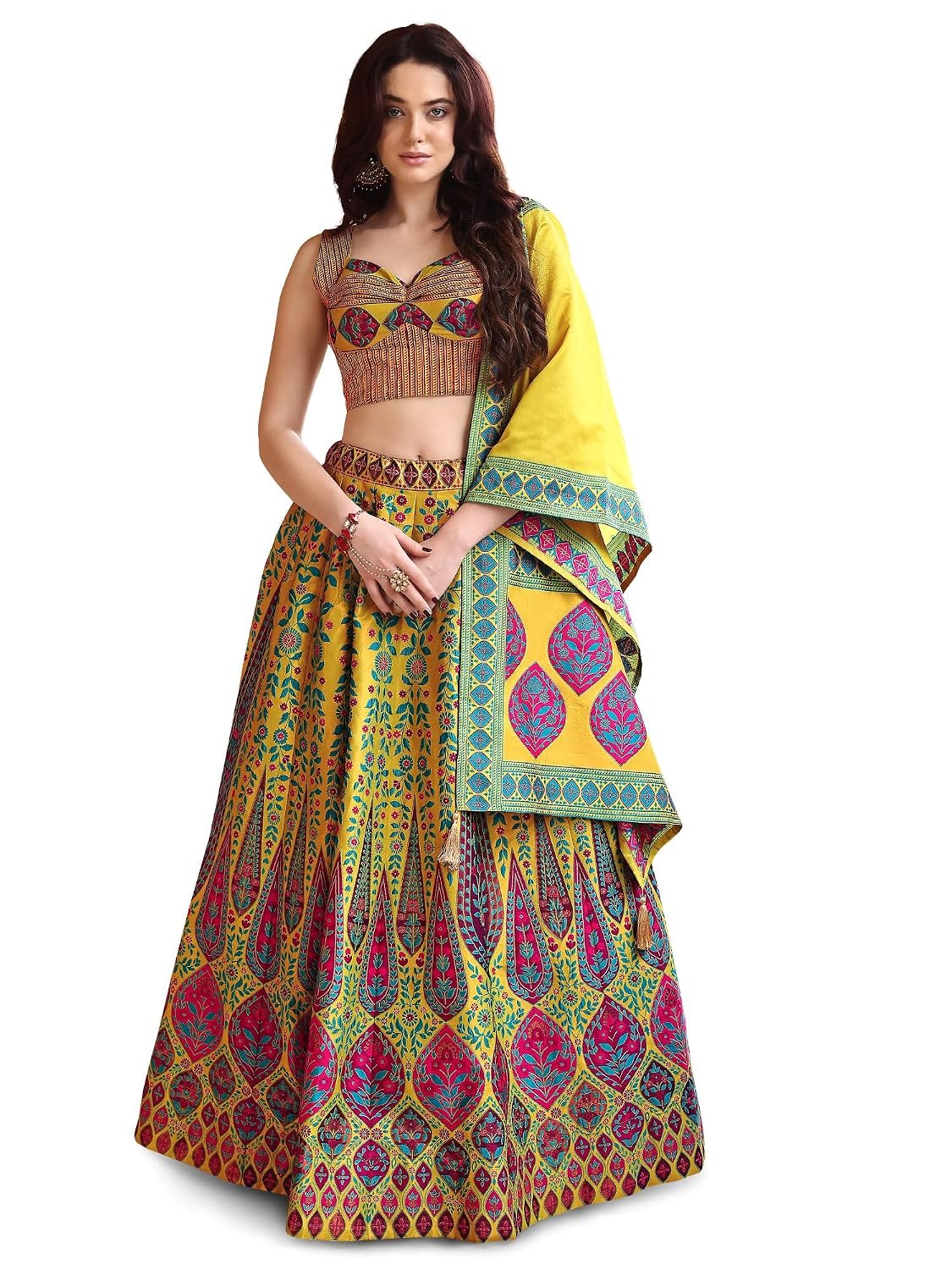 PURVAJA Women Faux Silk Semi-Stitched Lehenga Choli Set