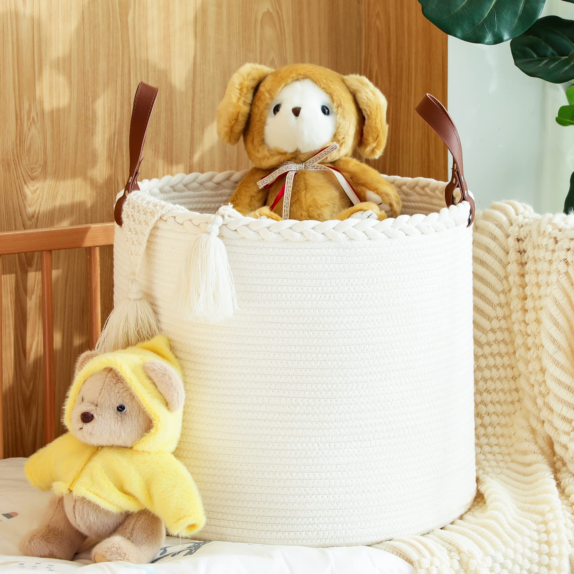KAKAMAY Large Cotton Rope Blanket Basket - White -2