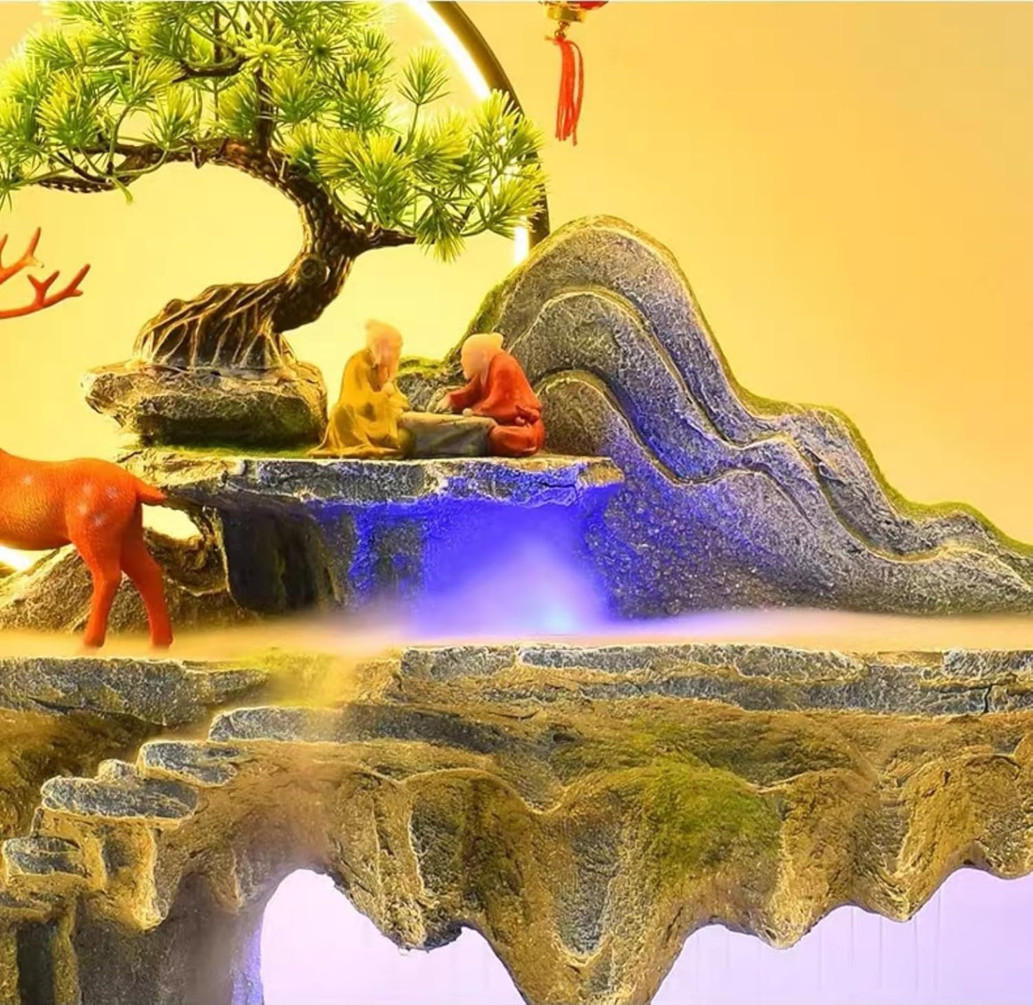 Magnificent 5.8ft Cement Standing Fountain with Lighting Zen Garden Design | Indoor and Outdoor use | Rain and UV Protection(Large Black)