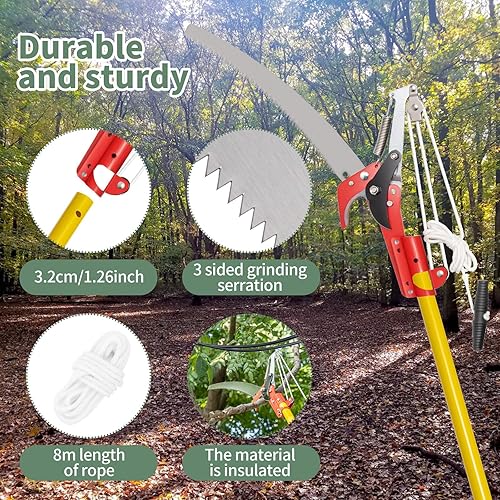 Miniatura 3 de LMYYGOO Podadora de poste de árbol de 26 pies, ramas manuales, recortadora de ramas de árbol, herramientas de jardín, sierras de poste de mano para