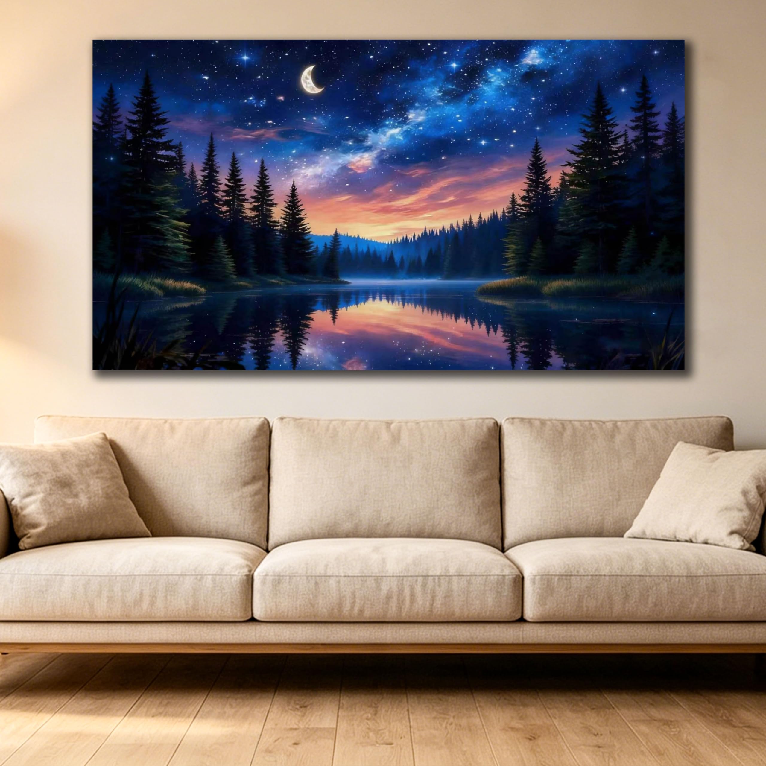 WZXGHE Poster sul tema del cielo stellato, stampa artistica da parete con luna e stelle, immagine decorativa moderna per il soggiorno e la camera da letto, senza cornice (B, 50x100cm)
