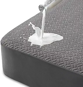 Hanherry 100% Waterproof Mattress Protector King Size - Grey, Mattress Cover 3D Air Fabric Cooling Mattress Pad Cover Smooth Soft Breathable Noiseless, 8''-21'' Deep Pocket