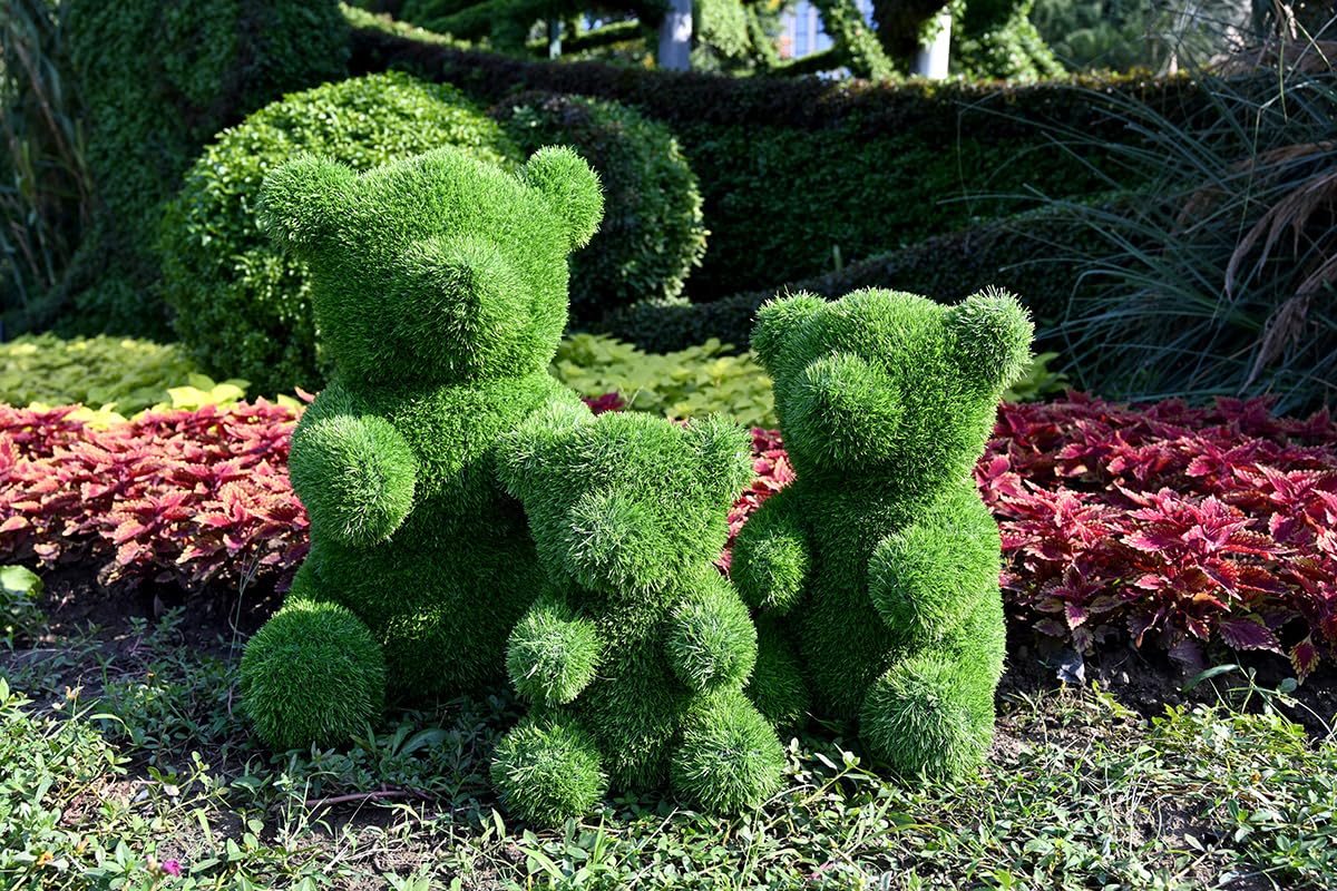 Innovative opere d'arte statuette in erba artificiale coniglietto orso cane decorazione giardino (orsacchiotto, 35 cm)