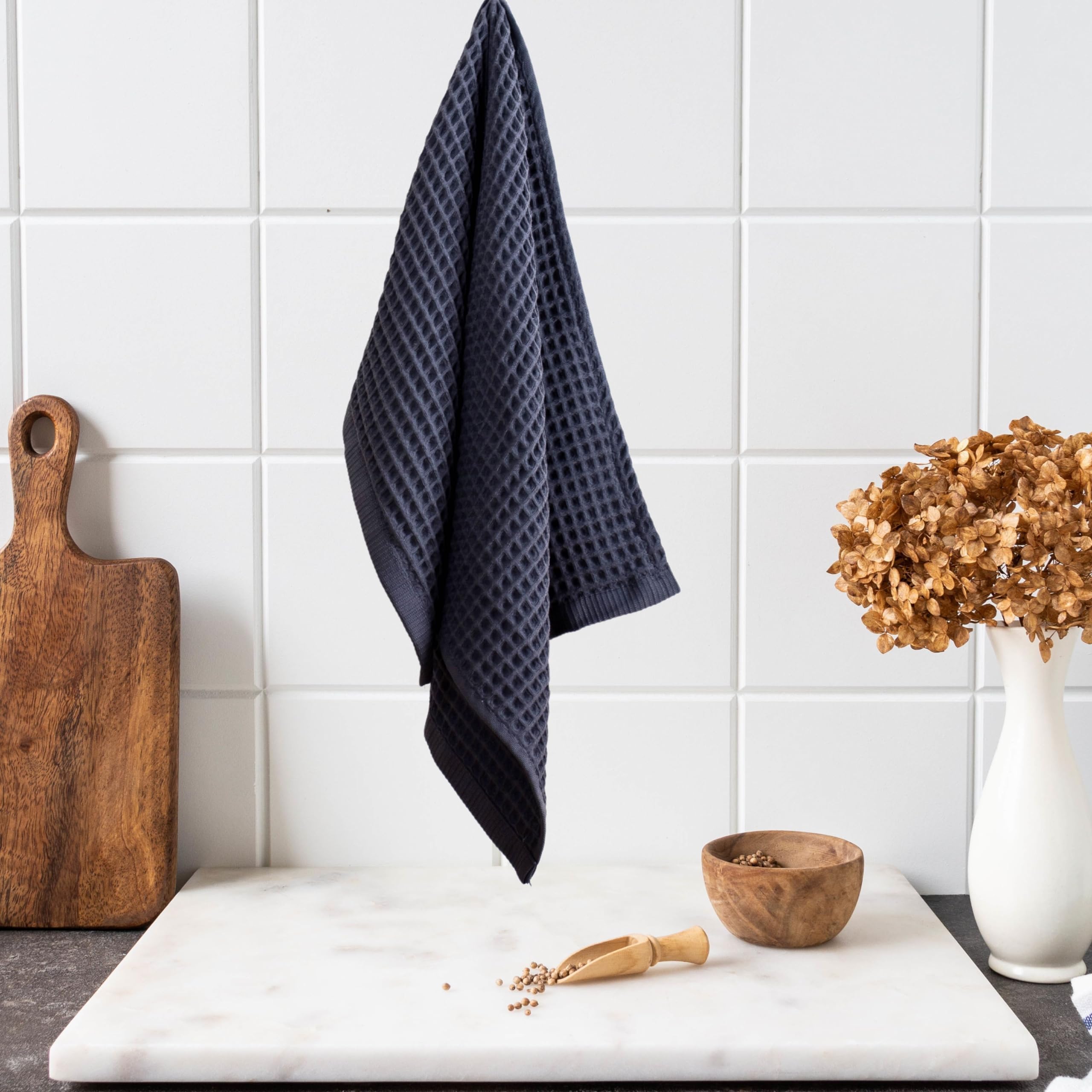 PÜSKÜL Waffle Kitchen Towels Pack of 6 - Premium 100% Turkish Organic Cotton, Ultra Soft, Quick-Drying Absorbent Lint Free Towel 70 x 40 cm (Dark