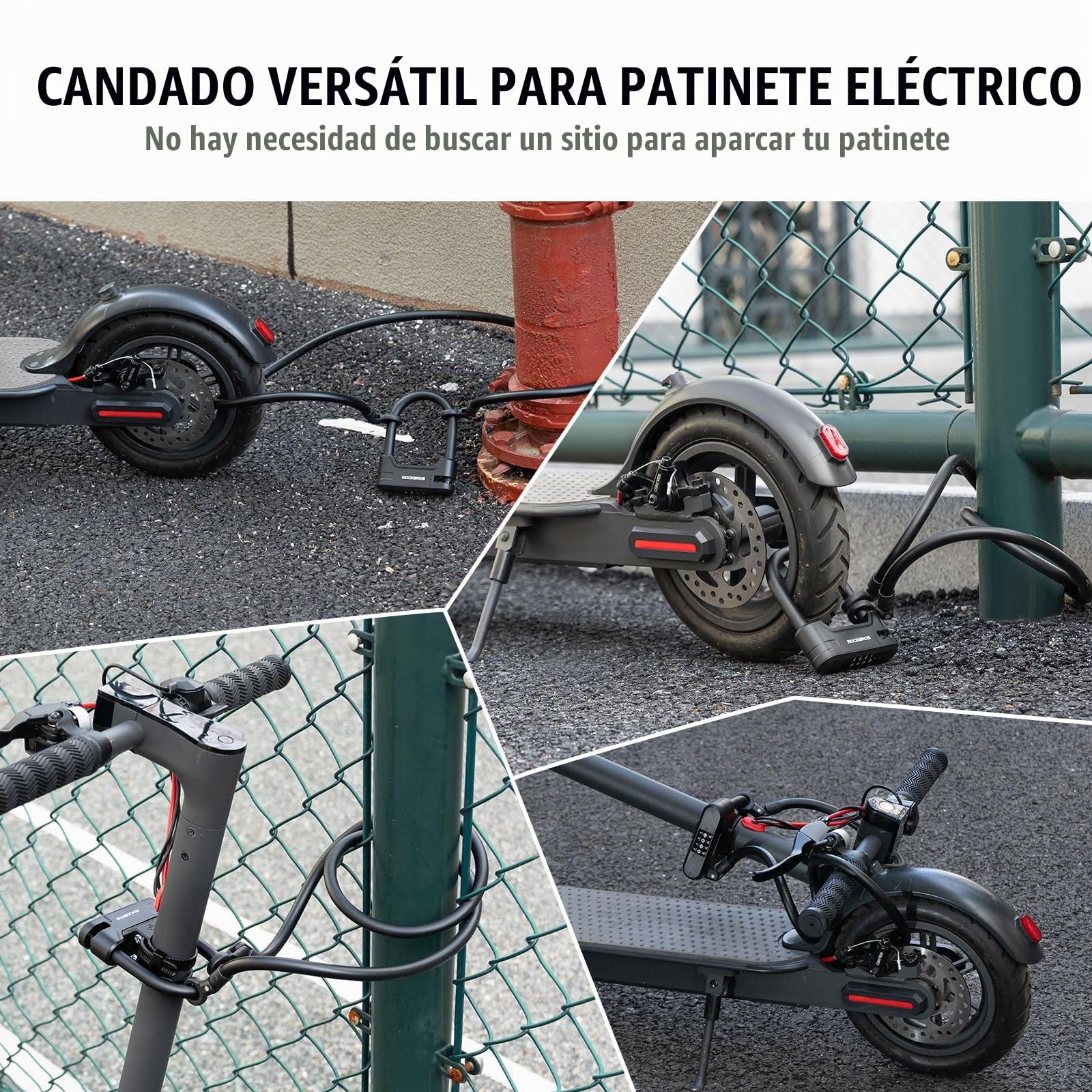 ROCKBROS Candado en U con Combinación y Cable para Bicicleta y Scooter | Antirrobo Alta Seguridad de Acero Endurecido, Flexible y Portátil para Bicicleta, Patín Eléctrico y Moto