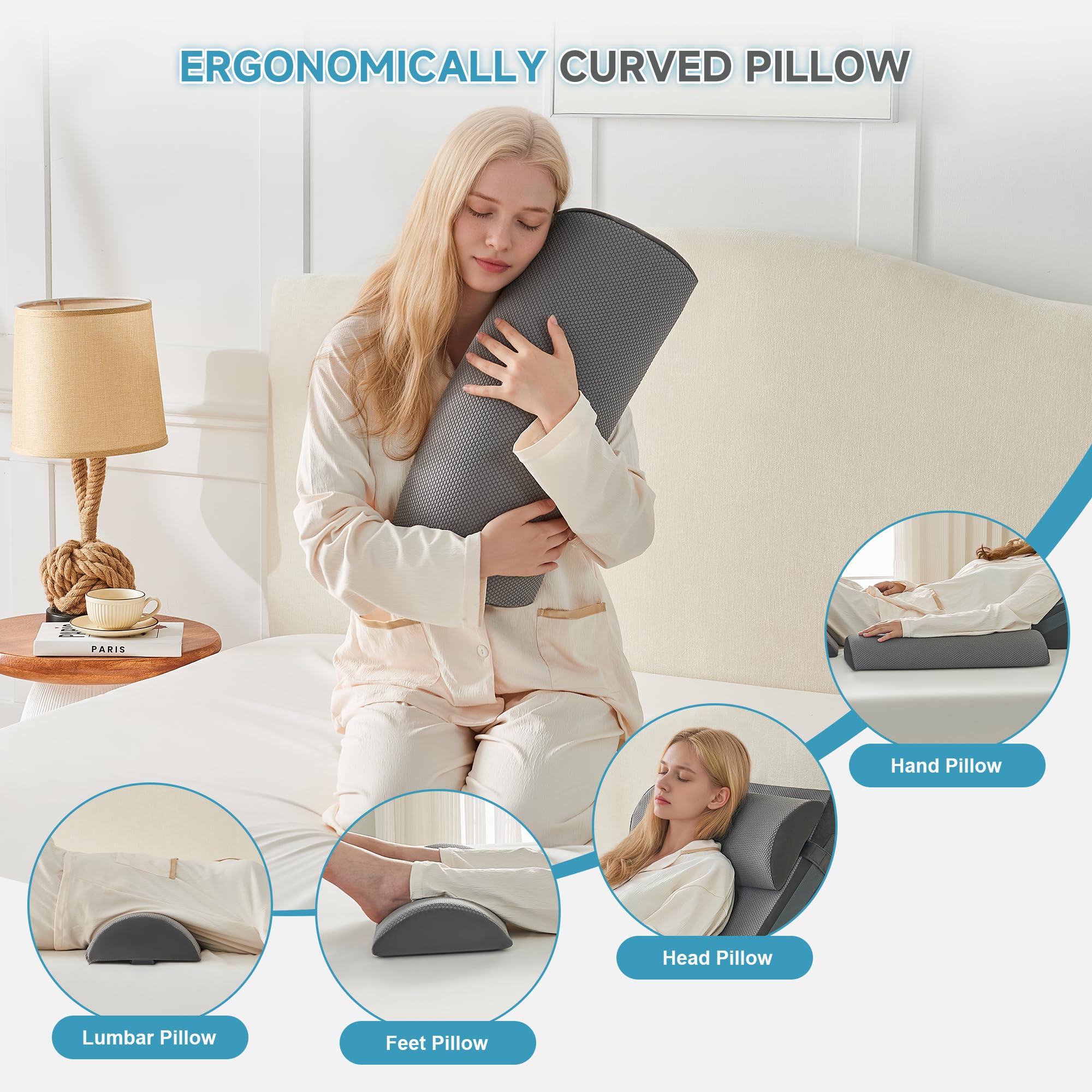 Ensemble d'oreillers 6 pièces, mousse de mémoire pour le sommeil, oreillers ergonomiques réglables, lit confortable et oreillers de canapé pour la lecture, la télévision et la détente, sombre