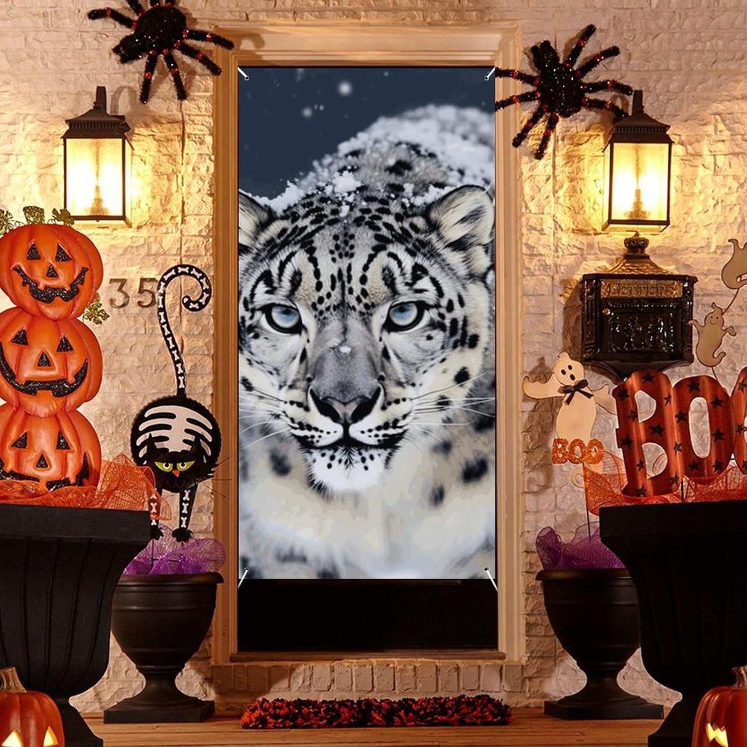 Blue Eyed Snow Leopard Decoration Door Banner Welcome Door Cover image 4