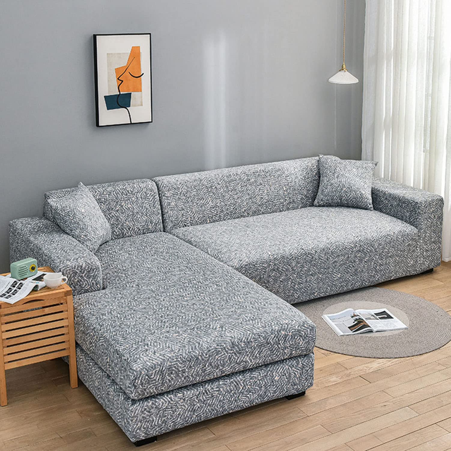 Housse de canapé imprimée en L extensible protection canapé angle stretch