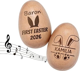 Furryland Personalized Musical Easter Egg Shaker 2026, Custom Wooden Eggs with Text for Boy Girl, First Easter Egg Stuffers Custom Gifts for Kids, Basket Stuffers Gift, Birthday Gift