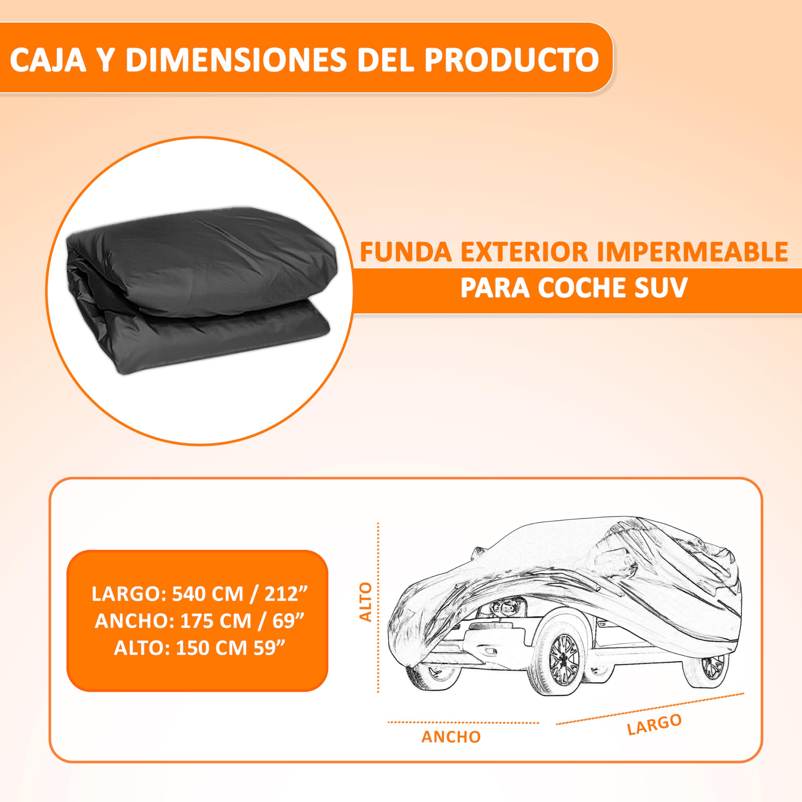 Funda Coche SUV Valida para Todo Tipo de SUV todoterrenos 4x4 Furgonetas monovolumen Familiares Material PEVA Funda Exterior Furgoneta