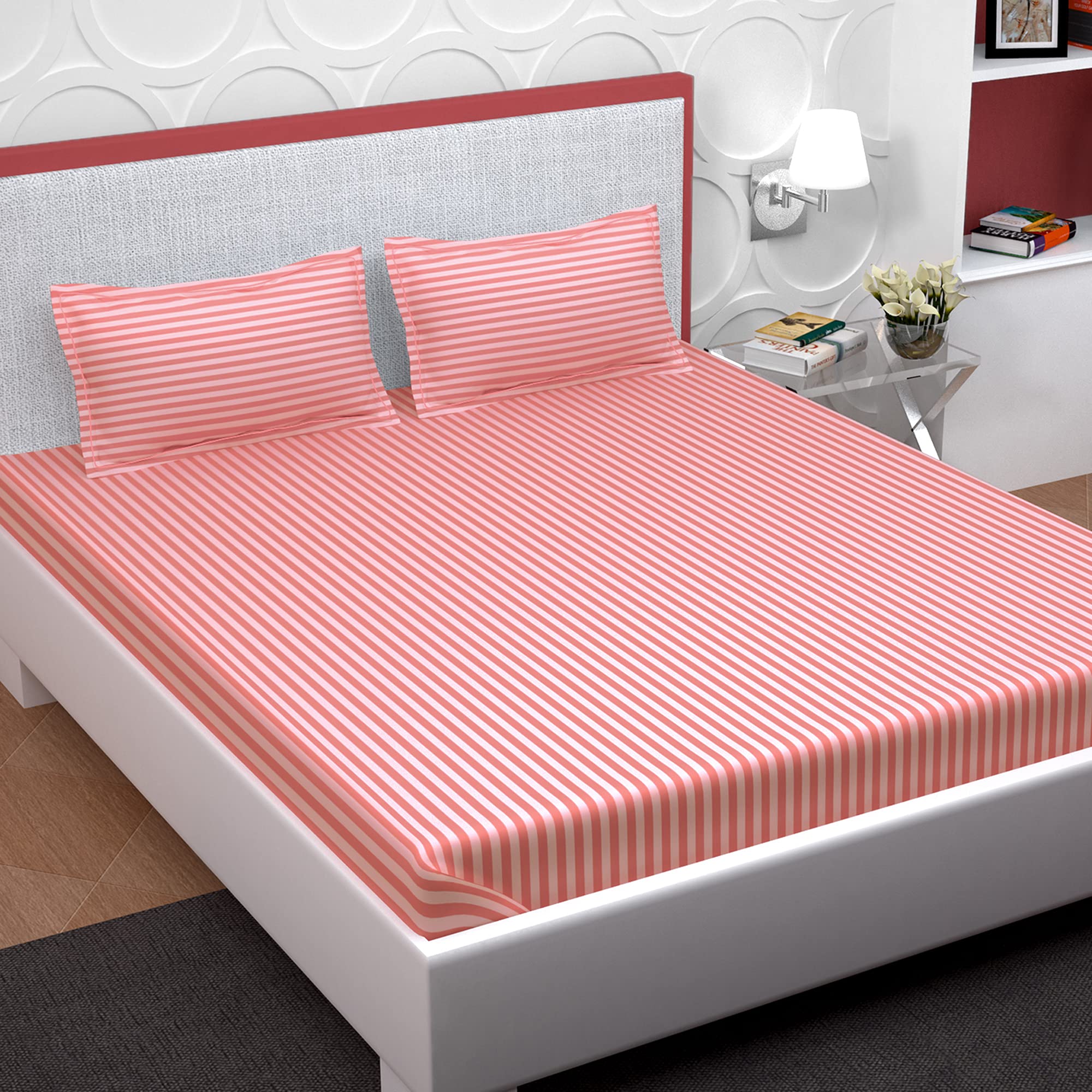 PAVO Studio Tranquil Bedsheet Collection, Bedsheet King Size Bed Cotton, 300 TC Cotton Bedsheet with 2 Pillow Covers, Organic Pink