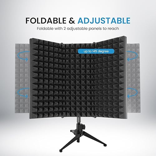 Miniatura 3 de iDance Escudo de aislamiento de micrófono absorbente plegable, 3 paneles aisladores de micrófono, Escudo de aislamiento vocal de micrófono de