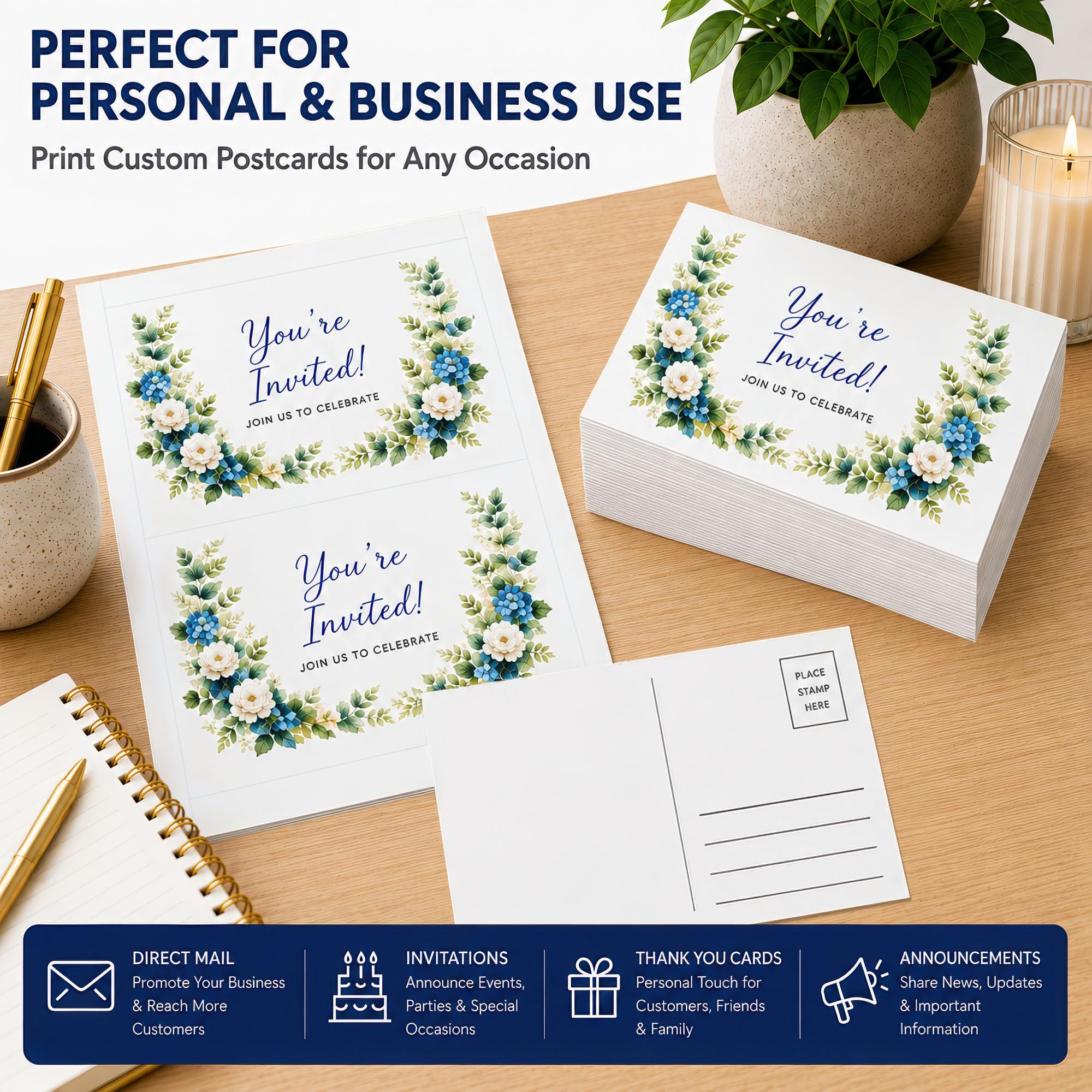 80LB blanco 5 "x 7" tarjetas postales – 25 hojas/50 postales