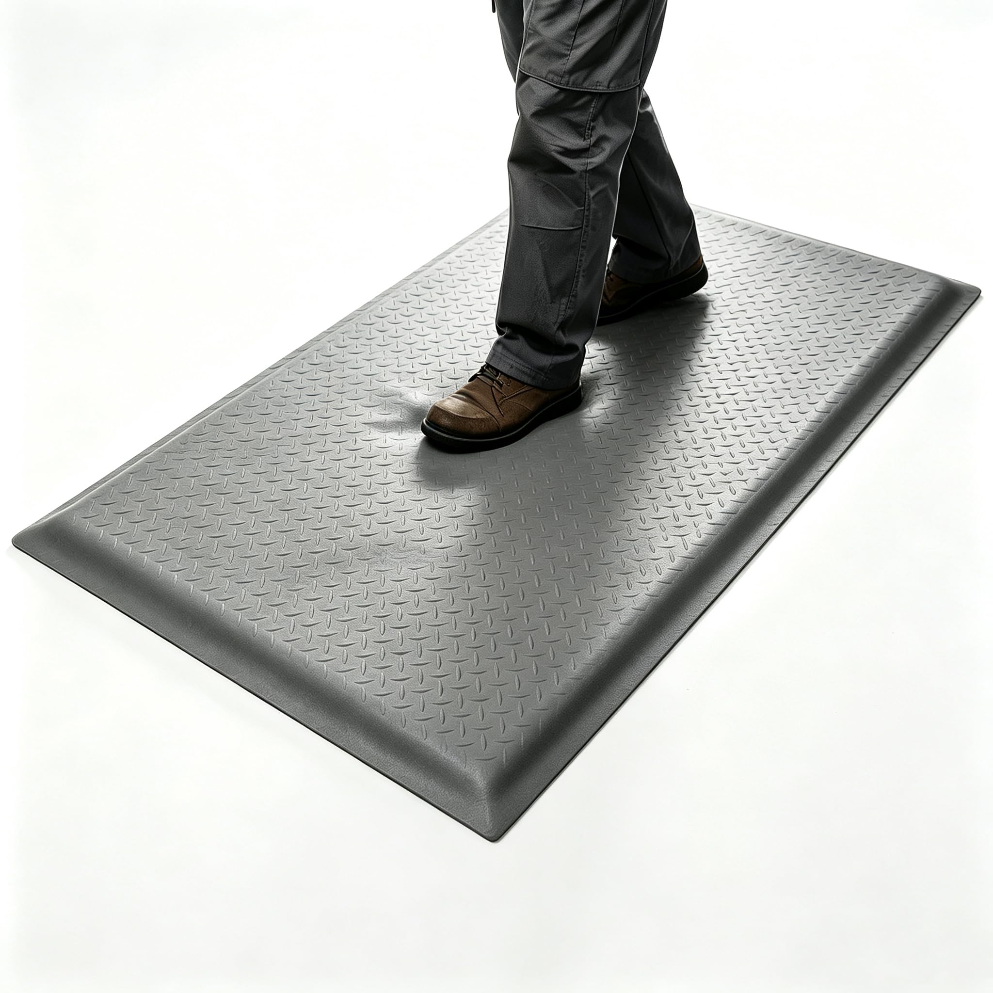 2 x 3 FT Anti Fatigue Mats Industrial 1 Inch Thick Soft Sponge Ergonomic Mat Durable Heavy Duty Diamond Plate for Standing Non Slip Industrial Grade Floor Mat for Leg &amp; Back Pain (Gray)