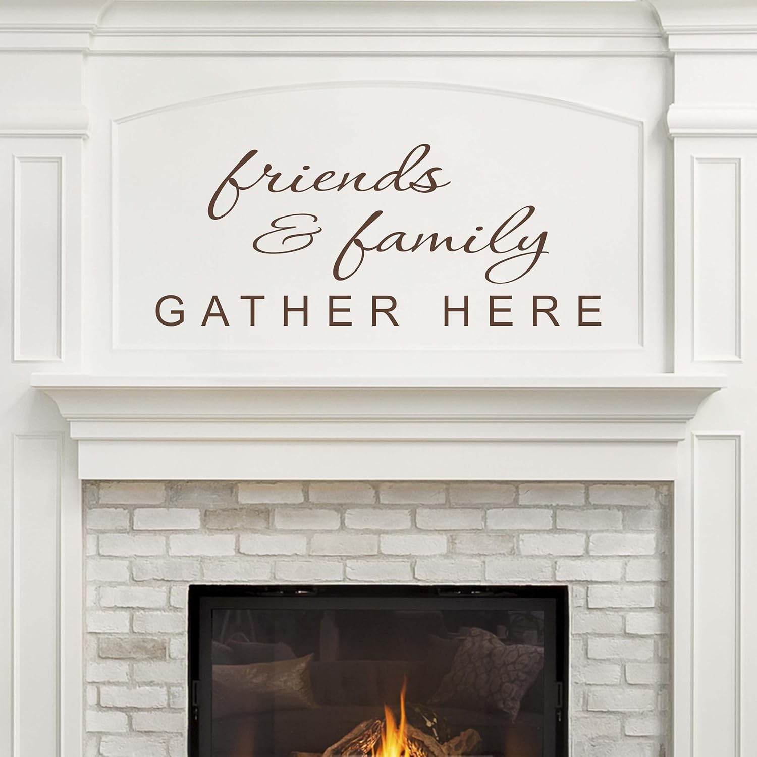 Friends and Family Gather Here Wall Decal Stickers | Family Wall Decor | Living Room Wall Decals | Friendship Decals | Brown