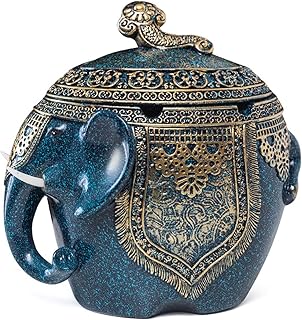 灰皿 リビングルームやオフィス用のクリエイティブな灰皿 6インチの大容量灰皿 蓋付きユニークな象の形の灰皿 (ブラック/ダークブルー/ブラウン) 屋外用灰皿 (Color : Blue)