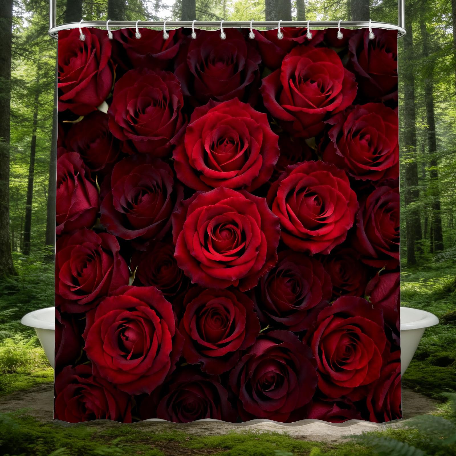 Hongduo 3D Rose Floral Shower Curtain for Stalls Bathtubs the Flowers Bathroom Decor Shower Curtain Set Polyester Fabric Waterproof 180x180cm/71X71 Inch with Hooks