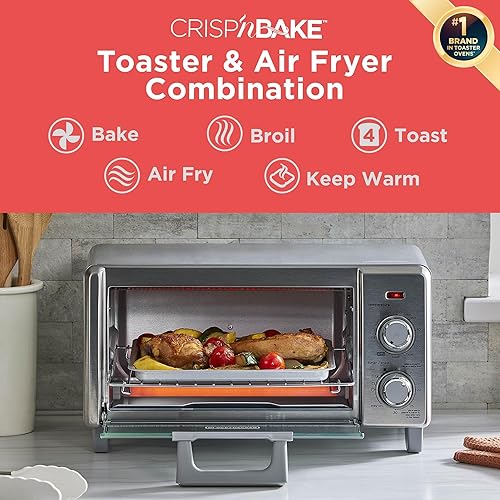 Miniatura 2 de BLACK+DECKER Crisp 'N Bake - Horno tostador de convección para encimera, capacidad media, 4 rebanadas, 5 en 1, se adapta a pizza de 9 pulgadas,