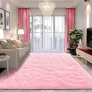 Baby Pink Area Rugs 9x12 Living Room - Super Soft Fluffy Rug Non Slip Large 9 by 12 Area Rug for Bedroom Washable