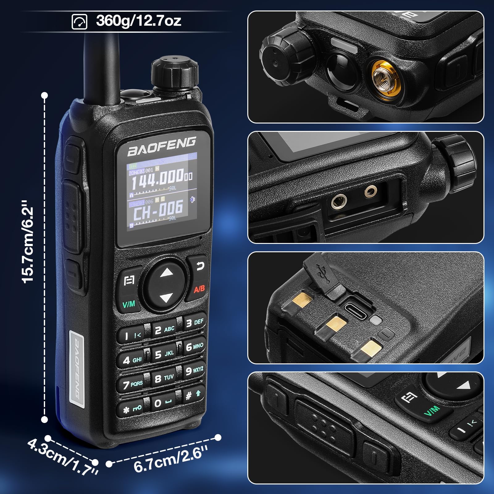 BAOFENG UV-28 Plus Radio Amateur GPS Navigation, Programmation par Application, récepteur Radio bidirectionnel Longue portée 10W, Copie de fréquence, 1000 canaux, écran 1,77", Batterie 2200 mAh
