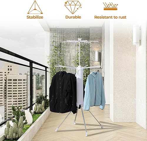 Miniatura 3 de Dollate Escurridor de ropa plegable de 4 patas, 2 niveles, portátil y plegable, ahorro de espacio, con 4 poleas, estante seco de aluminio para ropa