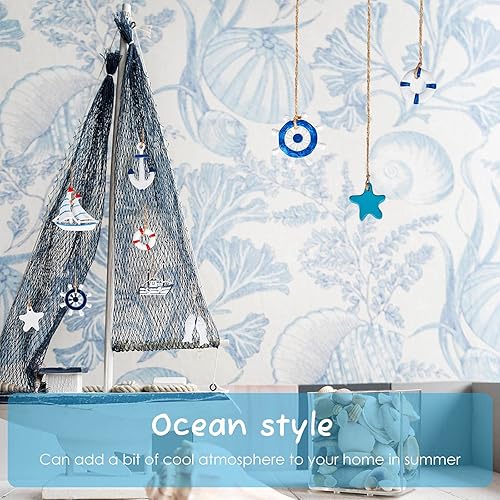 Miniatura 4 de Jetec 22 piezas de adornos náuticos de Navidad, árbol náutico costero, estrella de mar, ancla de la vida marina, decoración de playa para árbol de