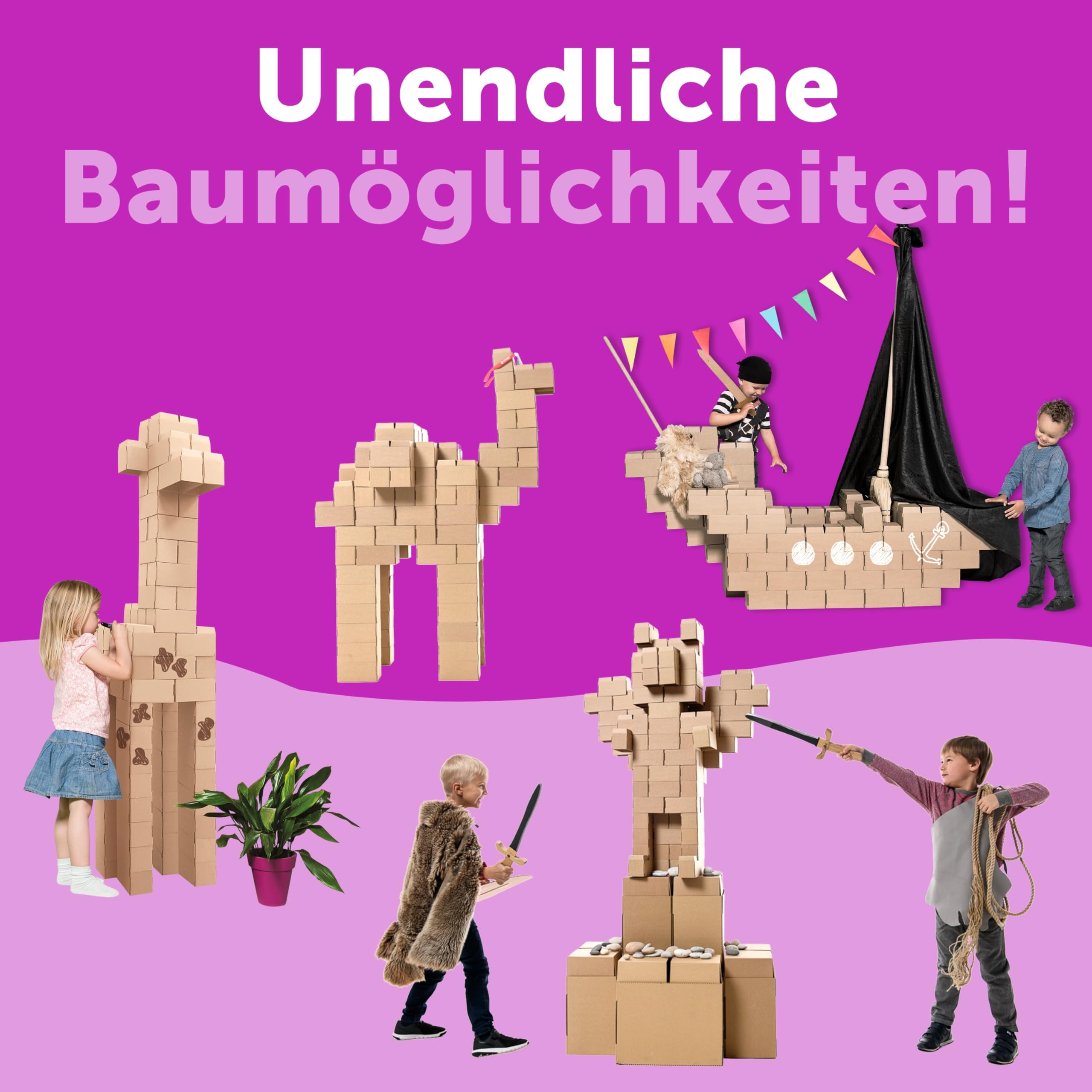 Gigi Bloks XL Gr. 96 Stapelbare und Ineinandergreifende Große Bausteine Kinder | Robuste Klemmbausteine & Leicht Montierbare Bauklötze Groß | Konstruktionsspielzeug für Jungen & Mädchen