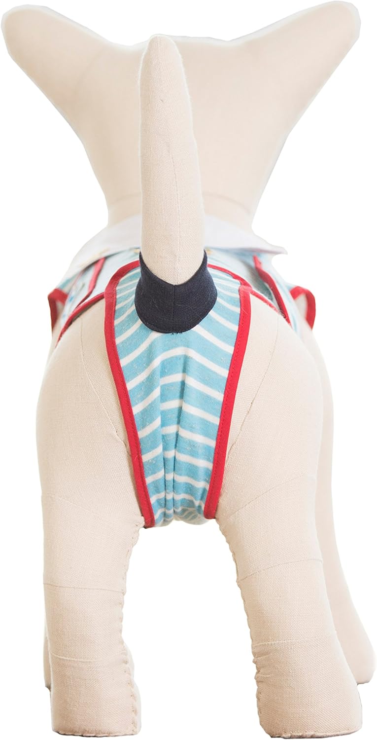 Anchors Aweigh! Designer Full Body Onesie Dog Diaper Created to Hygienically Absorb and Contain Urine (Small, Multi-Color)