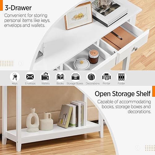 Miniatura 5 de Topeakmart Mesa consola con 3 cajones, mesa de sofá estrecha de madera, mesa de entrada con estantes de almacenamiento para sala de estar, pasillo