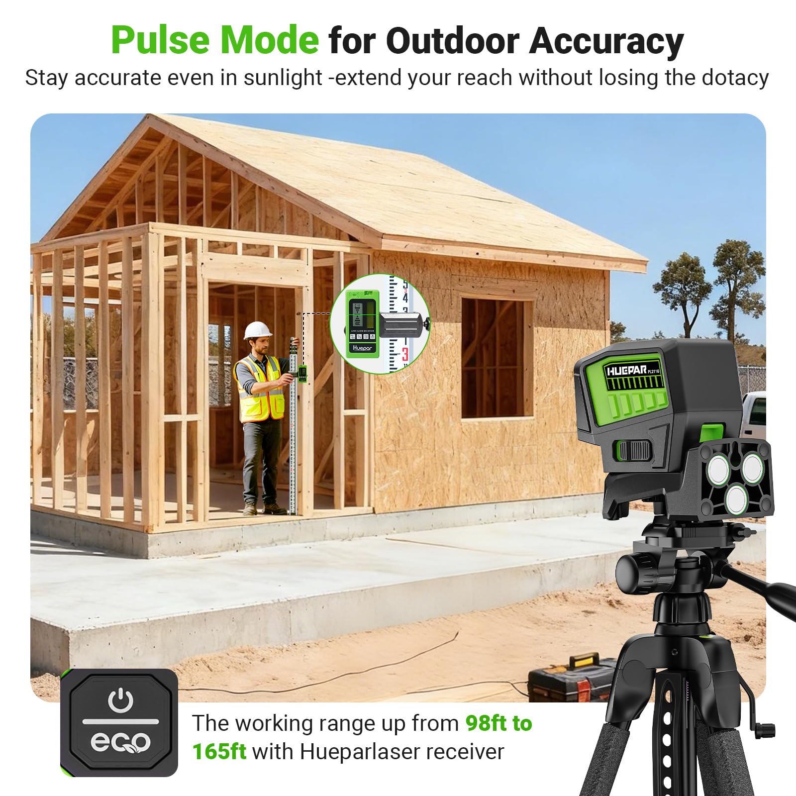 Huepar 2-Point Laser Level - Cross Line & Plumb Dots -5